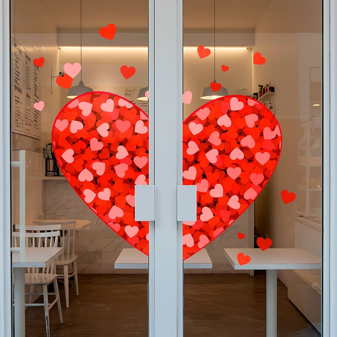 наклейки на день святого Валентина фото, наклейки на 14 лютого купити фото, день святого Валентина декор фото, наклейки на вікна ресторану на 14 лютого фото, як прикрасити магазин на 14 лютого фото, як прикрасити кафе на 14 лютого фото, наклейки на вітрину до 14 лютого фото, оформлення вітрин магазину до Валентину фото, велике серце на вітрину фото, наклейка серце на скло фото, прикраси на вікна до дня закоханих фото, декор вітрини кав'ярні фото, наклейка валентинка на вікно фото